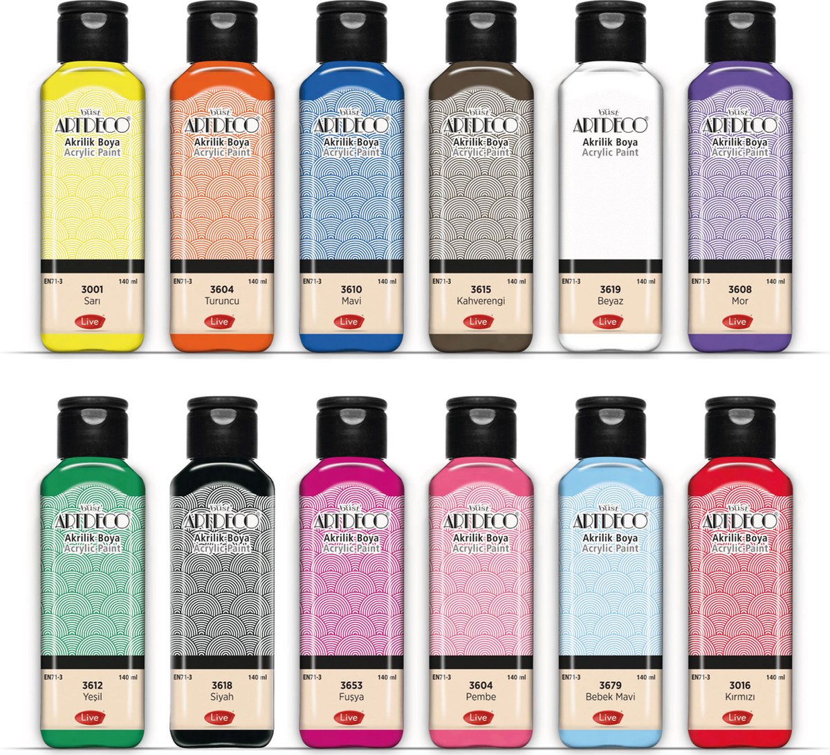 Artdeco Hoofdkleuren + Zijkleuren Acrylset | 12x140ml | Professionele kwaliteit | Waterdicht | Veelzijdige toepassing | Lange houdbaarheid | Voor kunstenaars, studenten, hobbyschilders